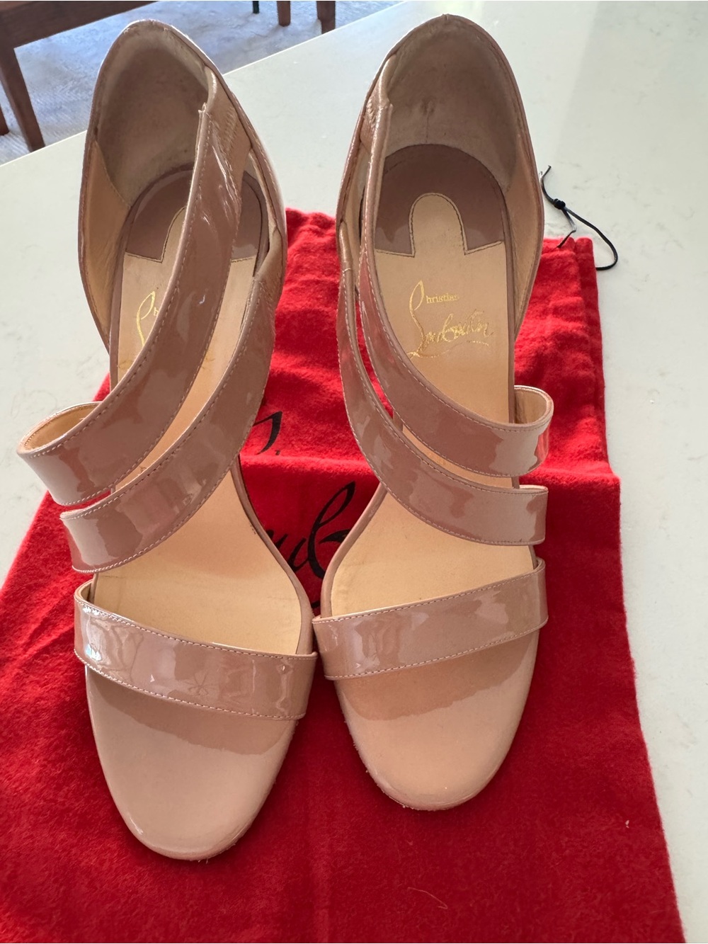 Christian Louboutin Blush Patent Leather Strappy Heels